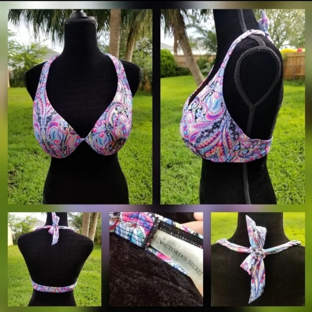 NWOT RARE Paisley Colorful Pastel Tribal Bikini Top Swimsuit 36C
